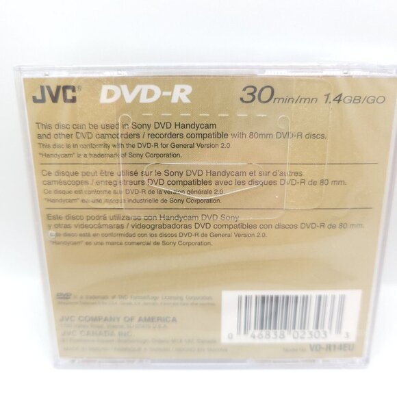 JVC Blank DVD DVD-R Sony Handycam Disc 30 Min 1.4GB/GO New Unopened - Picture 4 of 6
